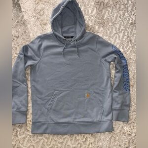 Carhartt women’s Blue Hoodie rain defender with Logo Sleeve size medium